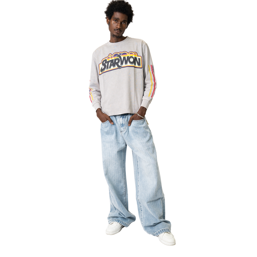 Pinstripe Denim Jeans